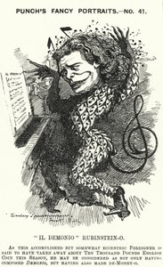 Punch tecknad: Anton Rubinstein, rysk pianist, kompositör och dirigent (gravyr) av Edward Linley (after) Sambourne