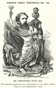 Punch tecknad: Christopher Sykes, engelsk konservativ politiker (gravyr) av Edward Linley (after) Sambourne
