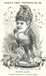 Punch tecknad: Emma Albani, kanadensisk operasångerska (gravyr) av Edward Linley (after) Sambourne
