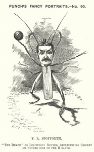 Punch tecknad: Fred Spofforth, australisk cricketspelare (gravyr) av Edward Linley (after) Sambourne