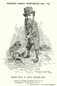 Punch tecknad: Henry Cecil Raikes, engelsk konservativ politiker (gravyr) av Edward Linley (after) Sambourne