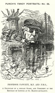 Punch tecknad: Henry Fawcett, engelsk politiker och ekonom (gravyr) av Edward Linley (after) Sambourne