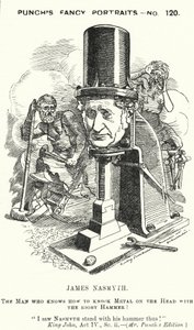 Punch-tecknad film: James Nasmyth, skotsk ingenjör och uppfinnare av ånghammaren (gravyr) av Edward Linley (after) Sambourne