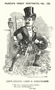 Punch tecknad: James Ross Farquharson, skotsk soldat (gravyr) av Edward Linley (after) Sambourne