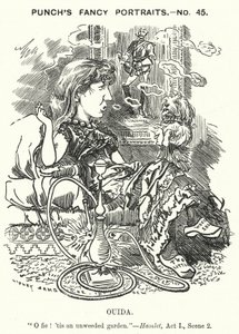 Punch tecknad: Ouida (Maria Louise Rame), engelsk författare (gravyr) av Edward Linley (after) Sambourne