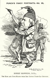 Punch tecknad: Robert Browning, engelsk poet och dramatiker (gravyr)