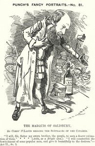 Punch tecknad: Robert Gascoyne-Cecil, 3:e markis av Salisbury, engelsk konservativ politiker (gravyr) av Edward Linley (after) Sambourne