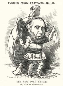 Punch tecknad: Sir John Ellis, Londons borgmästare 1881 (gravyr) av Edward Linley (after) Sambourne