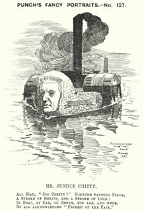 Punch tecknad: Sir Joseph William Chitty, engelsk domare, liberal politiker och idrottsman (gravyr) av Edward Linley (after) Sambourne