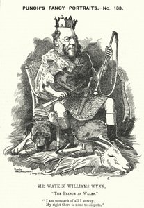 Punch tecknad: Sir Watkin Williams-Wynn, 6:e baronet, walesisk konservativ politiker (gravyr) av Edward Linley (after) Sambourne