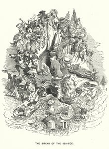 Punch tecknad serie: The Sirens of the Sea-Side - Brittiska semesterorter vid kusten (gravyr) av Edward Linley (after) Sambourne