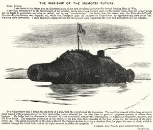 Punch tecknad: The Warship of the (Remote) Future (gravyr) av Edward Linley (after) Sambourne
