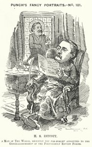 Punch tecknad: Thomas Hay Sweet Estcott, engelsk journalist och redaktör (gravyr) av Edward Linley (after) Sambourne