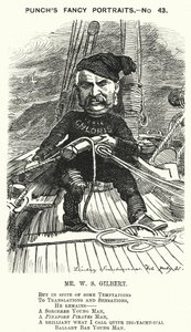 Punch tecknad: W S Gilbert, engelsk dramatiker och librettist (gravyr) av Edward Linley (after) Sambourne