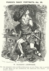 Punch tecknad: William Harrison Ainsworth, engelsk historisk romanförfattare (gravyr) av Edward Linley (after) Sambourne