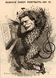 ""Anton Rubinstein (1829-1894) Rysk pianist, kompositör och dirigent, grundare av St Petersburgs konservatorium. Under konsertsäsongen i London 1881 tjänade han omkring 10 000 pund. En av hans kompositioner var en opera ""Demon"" (1875). Tecknad av Edwa
