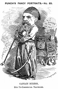 Richard Francis Burton (1821-1890) engelsk orientalist och upptäcktsresande. Tecknad av Edward Linley Sambourne för Punch, London