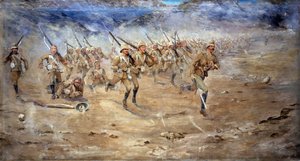 Återkomst av Fore och Aft, Gloucestershire Regiment som går till attack, Indiens nordvästra gräns, 1897