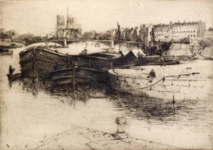 Utsikt över Notre Dame från Seine (etsning) av Edward Millington Synge