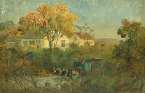 The Drinking Pool (man i vagn med oxar vid poolen) av Edward Mitchell Bannister