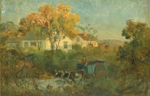 Drinking Pool-mannen i vagn med oxar vid poolen, 1895. av Edward Mitchell Bannister