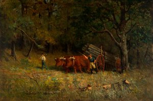 Namnlös pojke och man med oxar, 1891. av Edward Mitchell Bannister