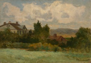 Namnlösa hus och träd, 1898. av Edward Mitchell Bannister