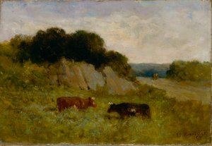 Namnlöst landskap med två kor, 1898. av Edward Mitchell Bannister