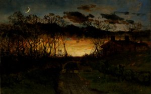 Namnlös solnedgång med kvartsmåne och bondgård, 1883.