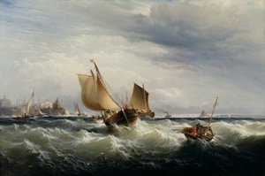 Fiskebåtar som slår upp till Windward, ca. 1858.