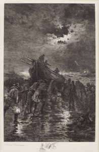 Namnlös (Sjösättning av en Dory/Till räddning/skeppsvrak) av Edward Moran