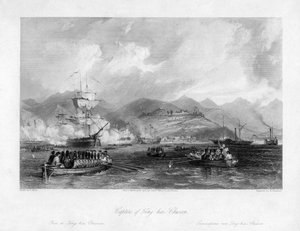 Fångst av Ting-hai, Chusan, Kina, 1841 1800-talet.