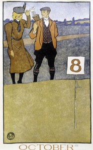 Par som spelar golf - i "" Golf Calendar"" av Edward Penfield, red. 1899 av Edward Penfield