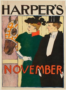 Dam och herre utanför hästbox, november Harper