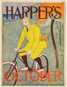 Man i gul kostym på cykel, Harper