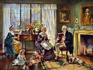 George Washington (1732-1799) Amerikas förenta staters förste president (1789-1797). Washington hemma med sin familj. Efter målning av Edward P Moran (1862-1935).