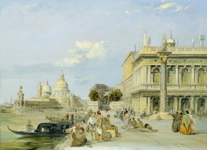 Utsikt över Dogana och Santa Maria della Salute från Piazzetta, Venedig (olja på duk) (par 94868)