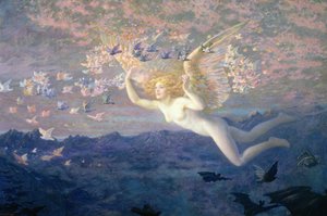 On the Wings of the Morning, 1905 (wc förhöjd med kroppsfärg och guldfärg) av Edward Robert Hughes