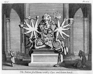 Den indiska guden Ixora med 3 ögon och sexton händer, c.1780