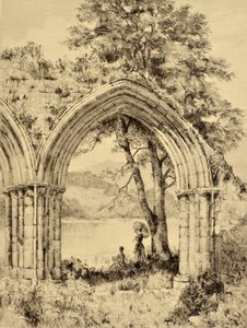 The Forth: Lake of Menteith från Inchmahome Priory, ca 1880 (etsning)