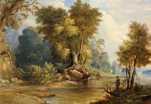 River Scene with Anglers, the Leadon, Gloucestershire, c.1880