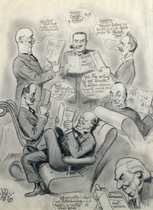 The Bystander 1000th Number, med Lord Cave (1856-1928) Stanley Baldwin (1867-1947), Lord Salisbury (1861-1947), Herbert Asquith (1852-1928) och Winston Churchill (1874-1965) av Edward Tennyson Reed