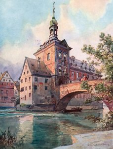 Bamberg - Rådhuset (färglitografi) av Edward Theodore Compton