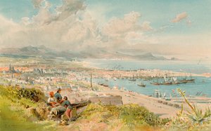 Barcelona, från Montjuich (färg litho)