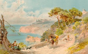 Coast Road nära Soller, Mallorca (färg litho)