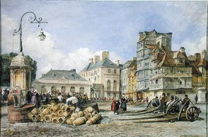 A Market Square on the Continent (akvarell på papper) av Edward William Cooke