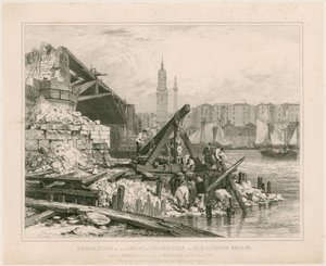 Rivning av en del av Old London Bridge. Mars 1832 av Edward William Cooke