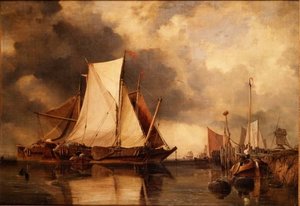 Fiskebåtar som går på grund i Scheldt av Edward William Cooke