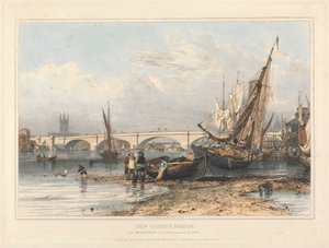 New London Bridge från Billingsgate (lågt vatten) av Edward William Cooke