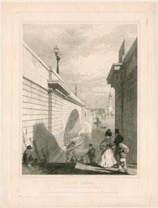 New London Bridge från den övre trappavsatsen vid Tooley Street av Edward William Cooke